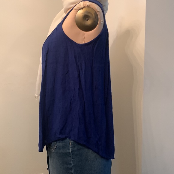 Japna smocked royal blue lace up front sleeveless gauze top - Picture 2 of 4